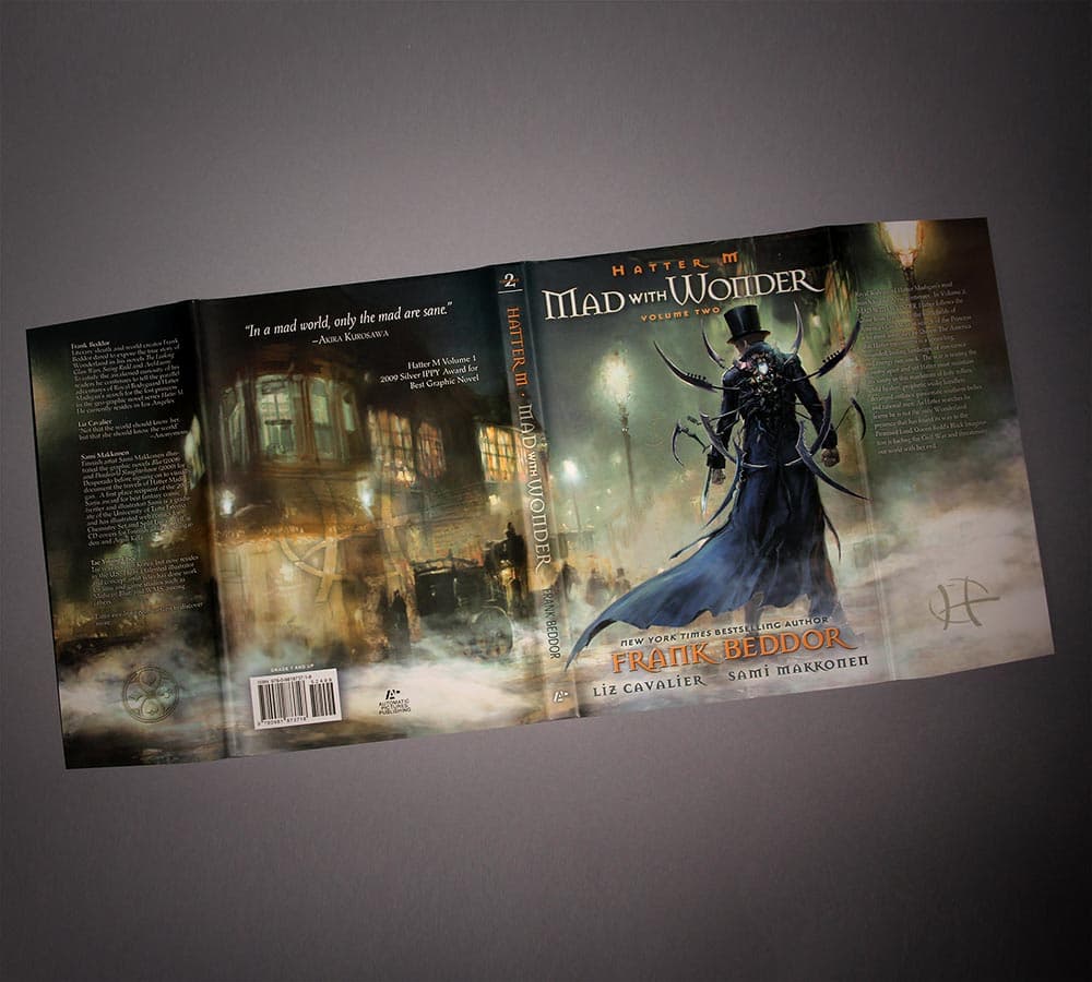 The hardback dust jacket laid flat.