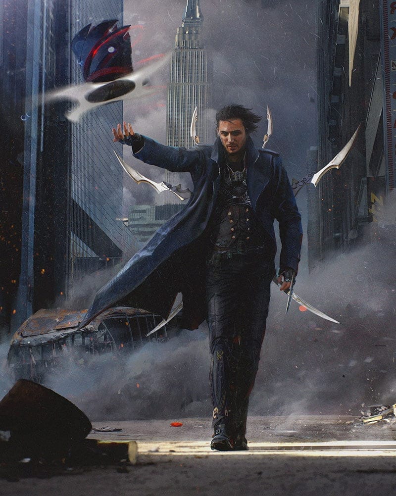 Hatter Madigan against a New York skyline.