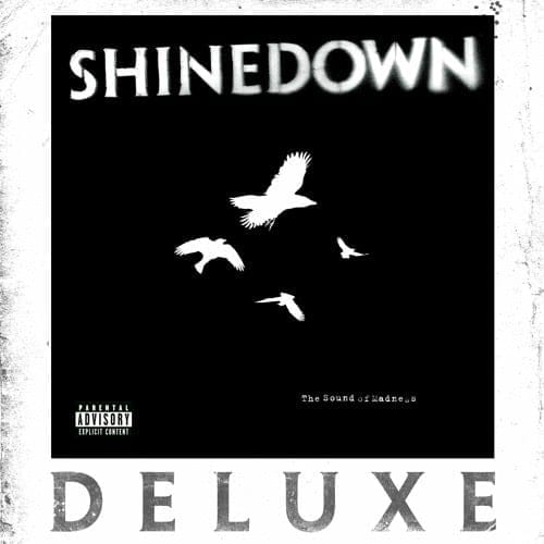 Rock band: Shinedown's album cover for The Sound of Madnesss, featuring the Alice in Wonderland-themed song: "Her Name is Alice". 
      Black background with 4 white bird shapes and white lettering. Looking Glass Wars Author, Frank Beddor gives us this expert's take. by Marissa Armstrong. 