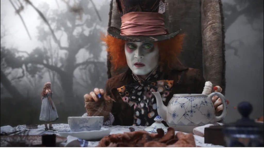 Johnny Depp as the Mad Hatter in Tim Burton's 2010 film "Alice in Wonderland".