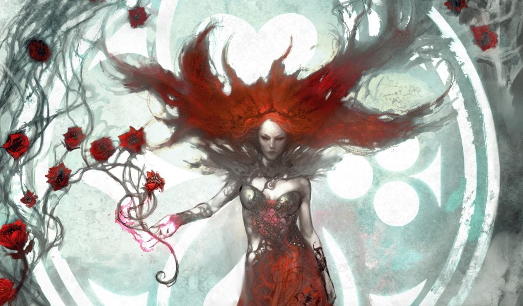 An illustration of the evil Queen Redd from "The Looking Glass Wars" novels.