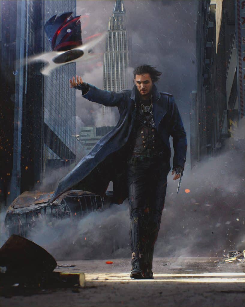 Illustration of Hatter Madigan on the streets of New York throwing his hat by artist Maciej Kuciara.