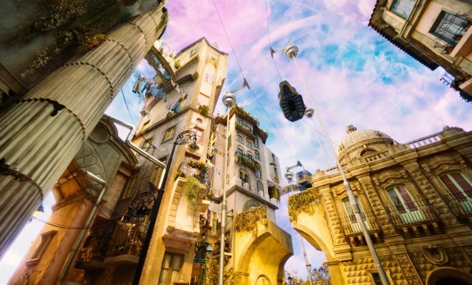 Still image of Lisbon buildings from Yorgos Lanthimos' "Poor Things". 