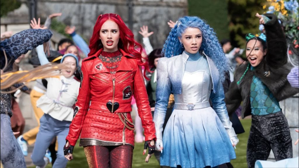 Kylie Cantrall as Red and Malia Baker as Chloe in the 2026 Disney Channel film "Descendants: Wicked Wonderland".