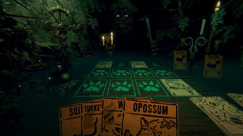 Gameplay image from the 2021 deck-building roguelike game "Inscryption."