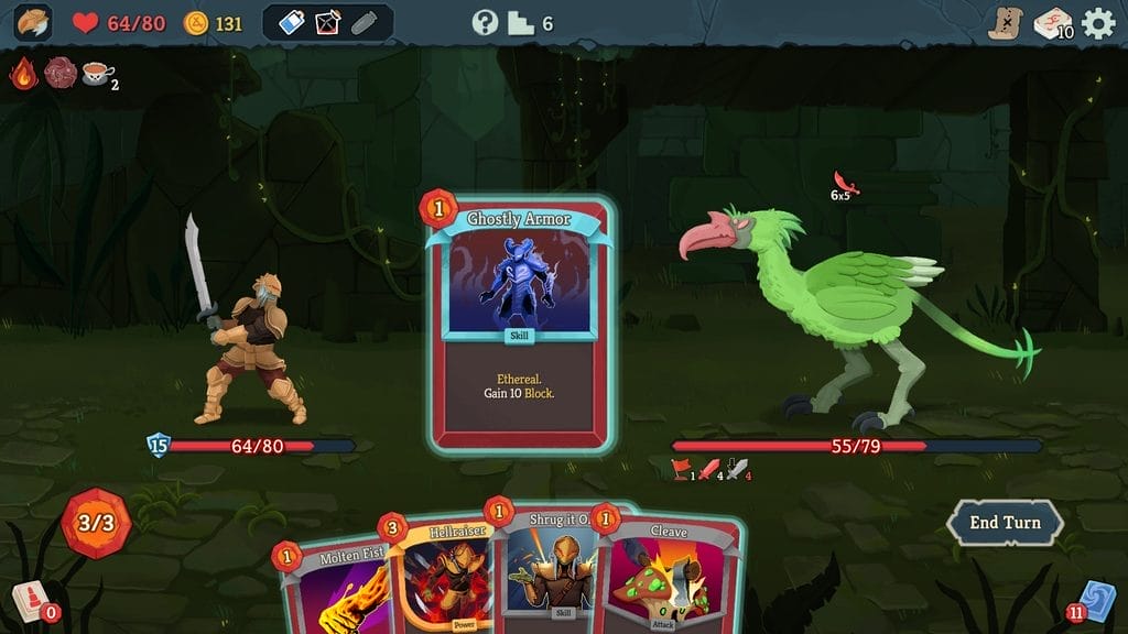 Gameplay image from the 2017 deck-building roguelike game "Slay the Spire".