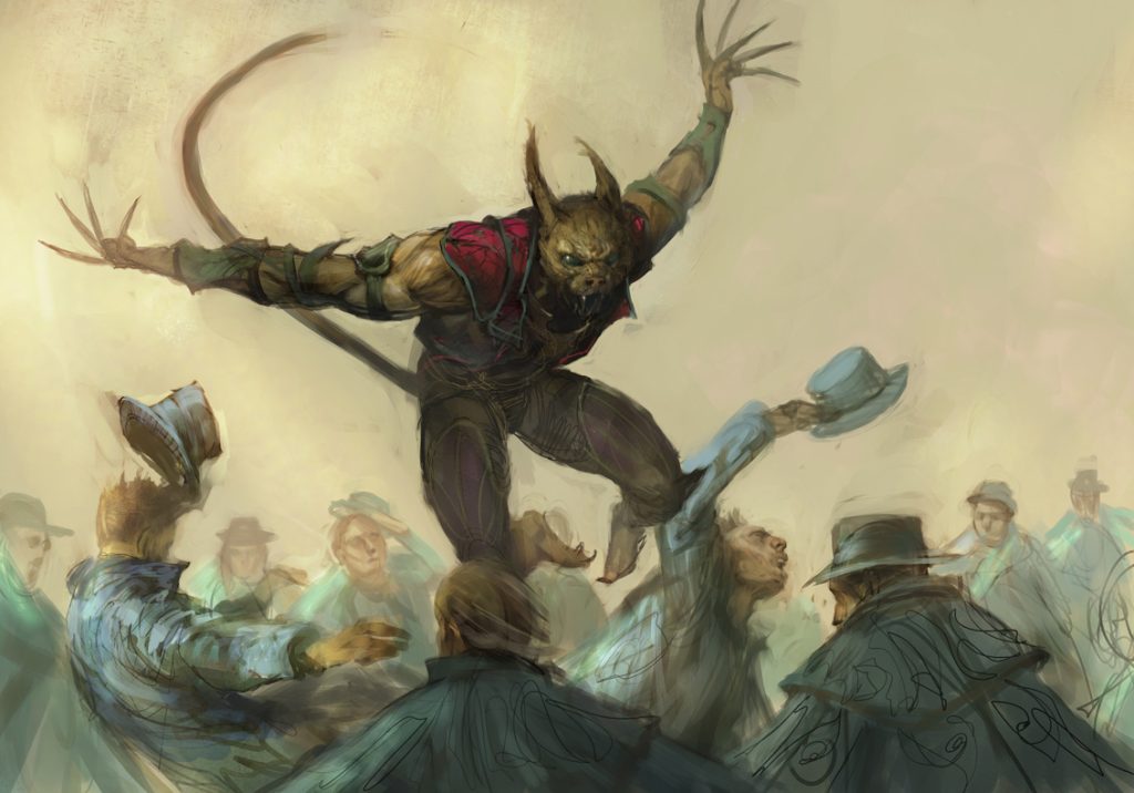 Painting of The Cat, or the Chesire Cat, from Frank Beddor's The Looking Glass Wars book series. This is based off of Lewis Carroll's Wonderland universe. Here, The Cat is jumping above a crowd, claws-out and ready to attack. 