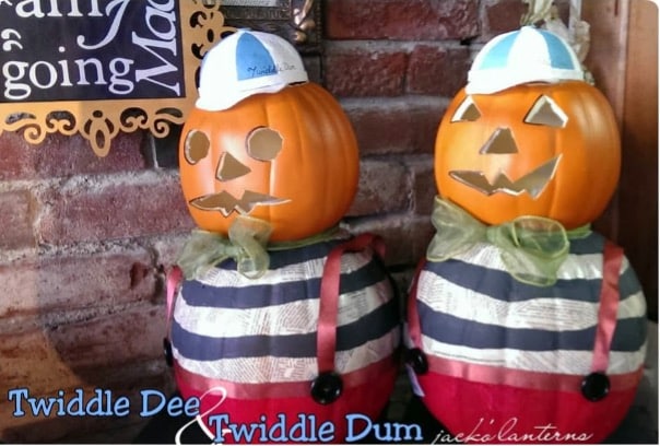 Tweedle Dee and Tweedle Dum Pumpkin statues