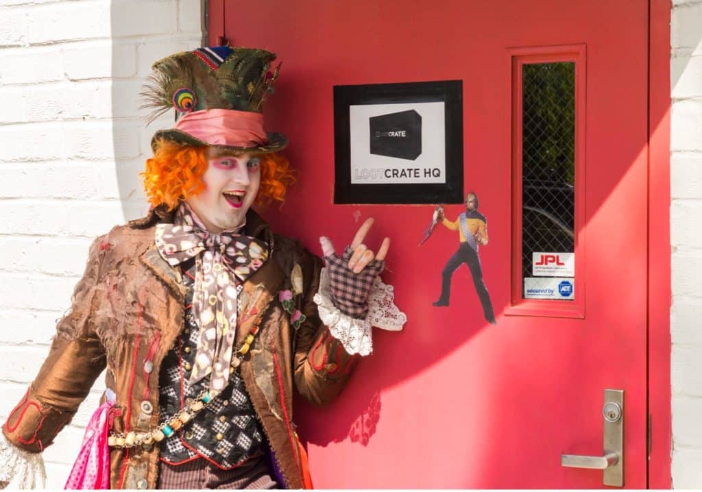 Chad Evett, looking every bit the Mad Hatter in his eccentric attire at Loot Crate HQ