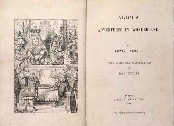 The first page of Alice's Adventures in Wonderland, a classic story written by Lewis Carroll in 1865