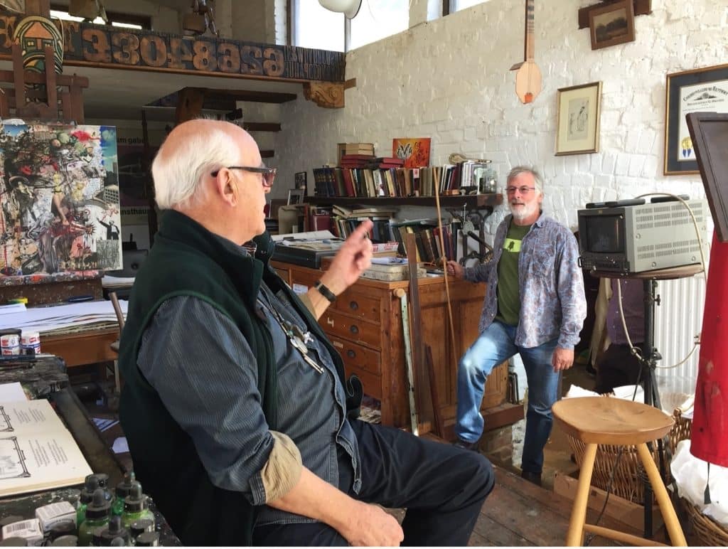 andy and ralph steadman talking in steadmans studio