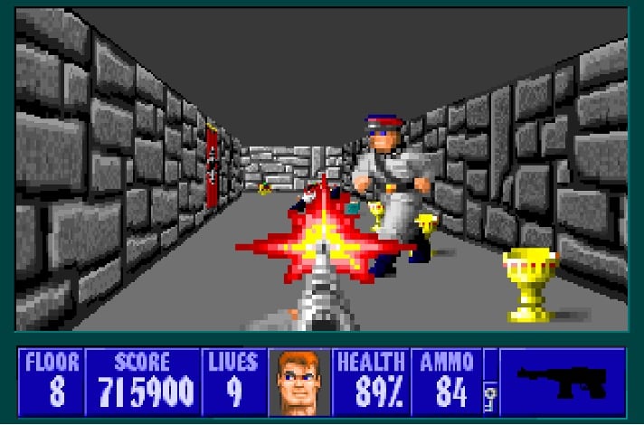 Screenshot-of-classic-Wolfenstein-pc-game-retro-gaming-video-game-software-FPS-first-person-shooter-gave-way-to-DOOM-Call-of-Duty-and-other-popular-modern-videogames