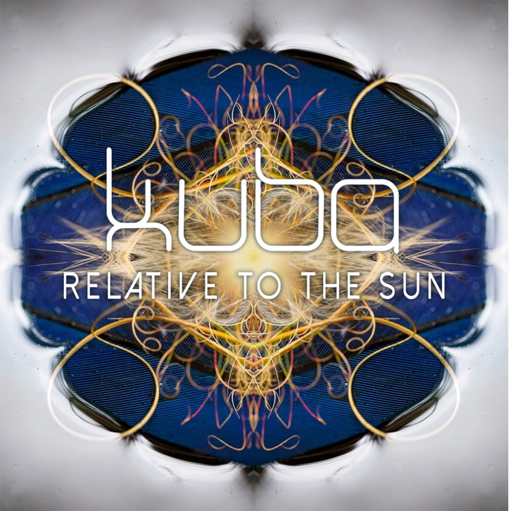 Kuba-Relative-to-the-Sun-album-cover-art-featuring-mandala-style-artwork-with-blue-background-and-gold-geometric-pattern-with-some-pink-highlighted-accents