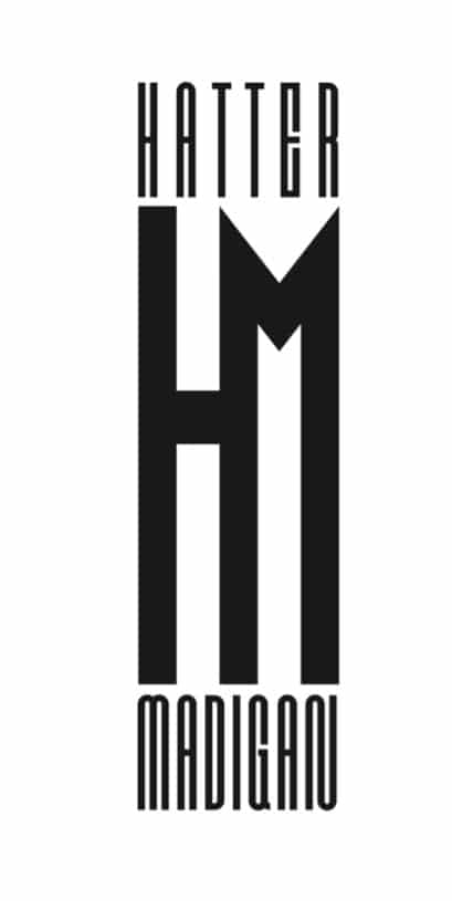 A black and white Hatter Madigan logo, designed by Fernando Del Rosario. 
