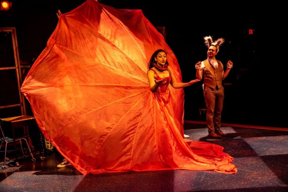 The White Rabbit and the Red Queen from Bad Hat Theatre's on-stage play production of Lewis Carroll's Alice in Wonderland.