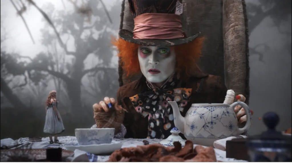 Johnny Depp as the Mad Hatter in Tim Burton's 2010 film "Alice in Wonderland".