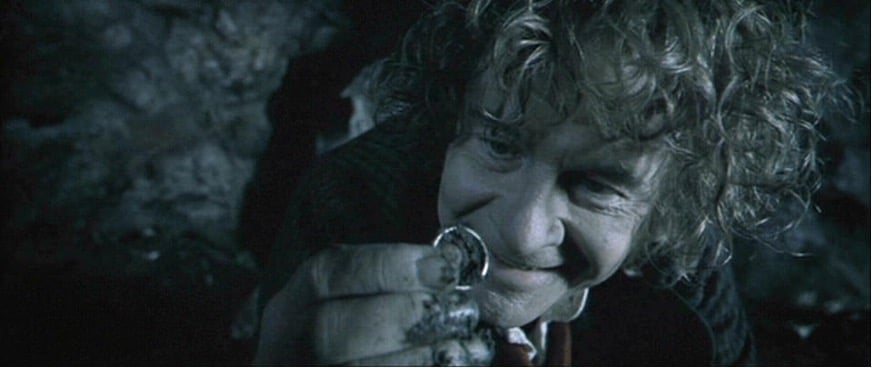 Bilbo Baggins finding the One Ring in "The Lord of the Rings: The Fellowship of the Ring"
