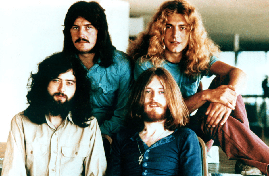 Rock n' roll group Led Zeppelin, including John Bonham, Robert Plant, Jimmy Page, and John Paul Jones