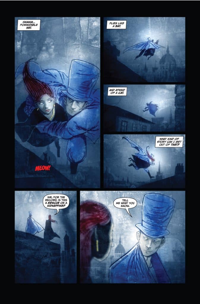 Finished page from the graphic novel "Hatter M: Far From Wonder" written by Frank Beddor and Liz Cavalier and illustrated by Ben Templesmith. 