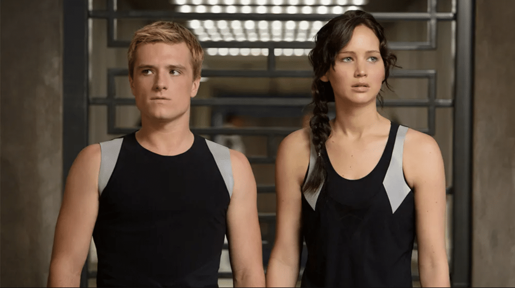 Josh Hutcherson as Peeta Mellark and Jennifer Lawrence as Katniss Everdeen in "The Hunger Games: Catching Fire".