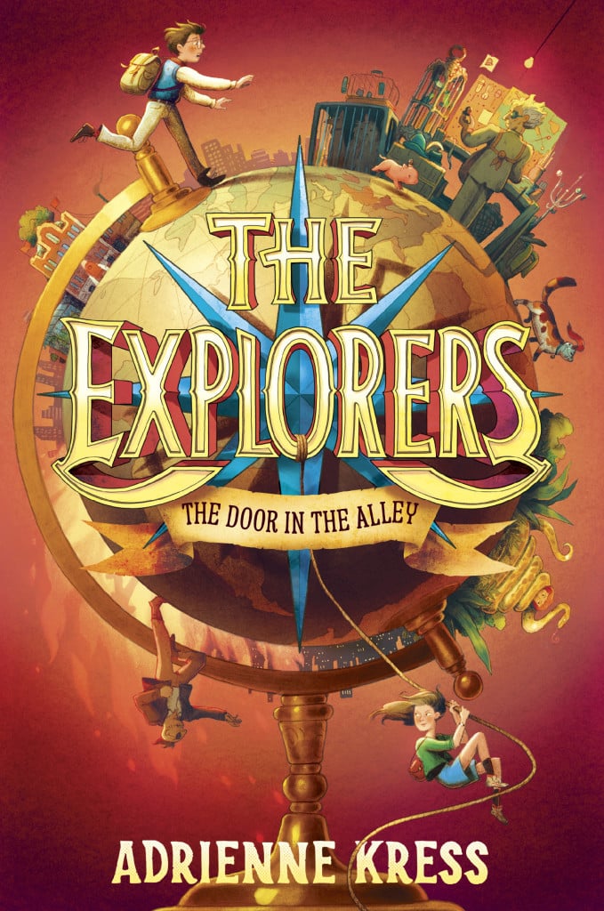 Book cover of middle-grade adventure novel "The Explorers: The Door in the Alley" by Adrienne Kress.
