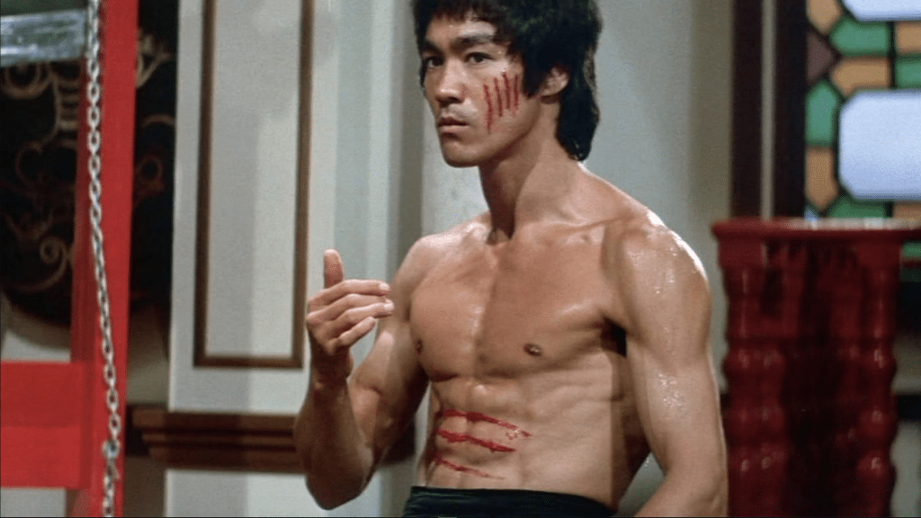 Still image of actor and martial artist Bruce Lee from the 1973 film "Enter the Dragon".