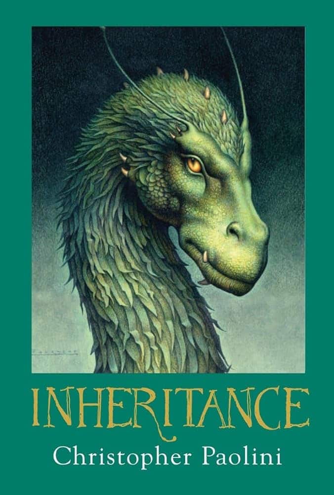 Cover image of the young adult fantasy novel "Inheritance" by author Christopher Paolini, featuring an illustration of the dragon Firnen by John Jude Palencar.