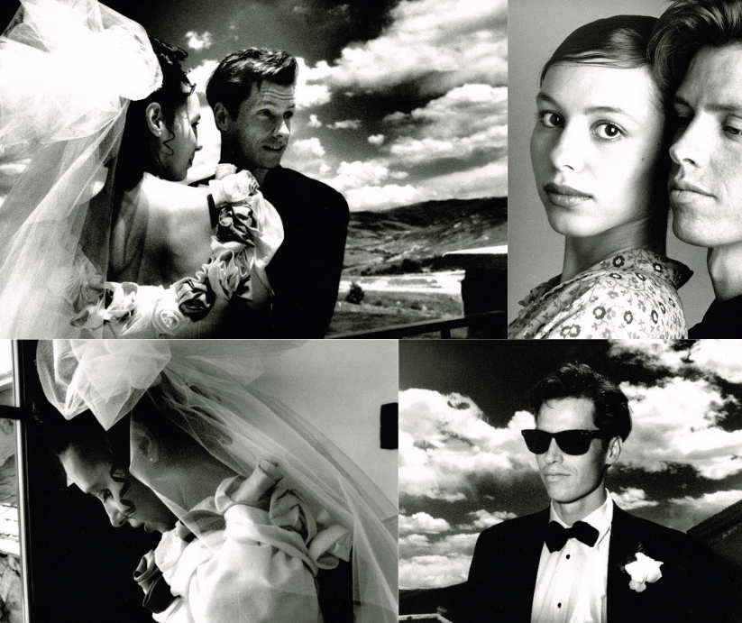 Collection of photographs by Eshel Ezer of Frank Beddor and Sandra in a wedding dress and tuxedo.
