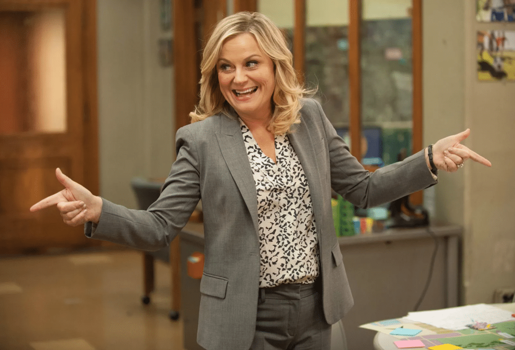 Still image from the NBC sitcom "Parks and Recreation" featuring Amy Poehler as Leslie Knope. 