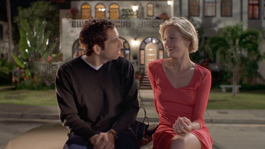 Still image from the 1998 comedy "There's Something About Mary" featuring Ben Stiller and Cameron Diaz. 