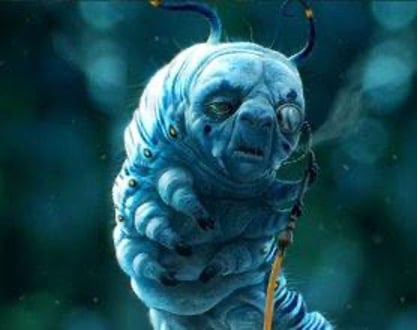 Still image of the animated character of Absolem the Caterpillar from the 2010 fantasy adventure film "Alice in Wonderland".