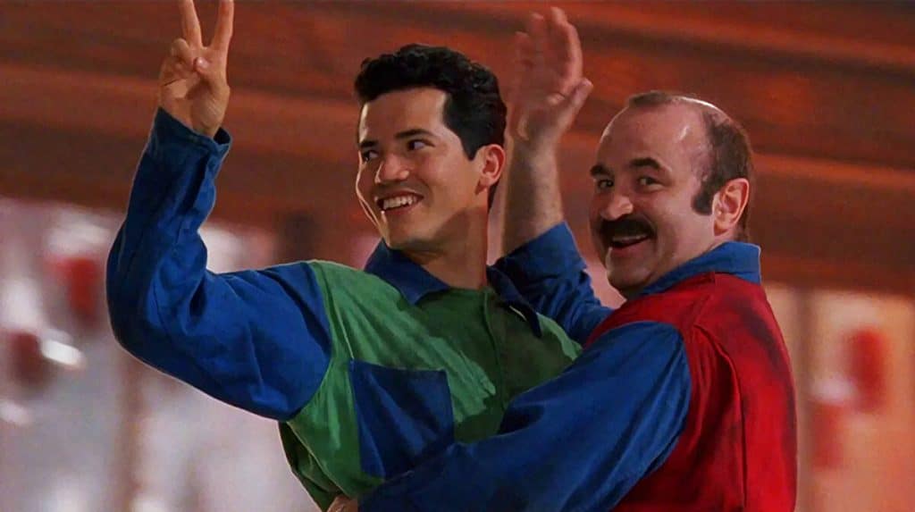 Still image from the 1993 fantasy adventure film "Super Mario Bros." featuring John Leguizamo as Luigi and Bob Hoskins as Mario.
