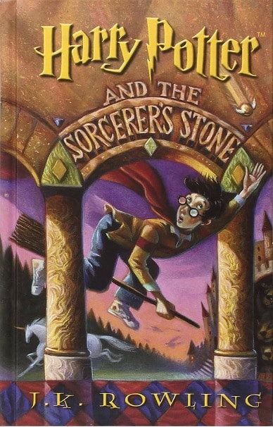 Image of the United States cover of the fantasy novel "Harry Potter and the Sorcerer's Stone" by J.K. Rowling.