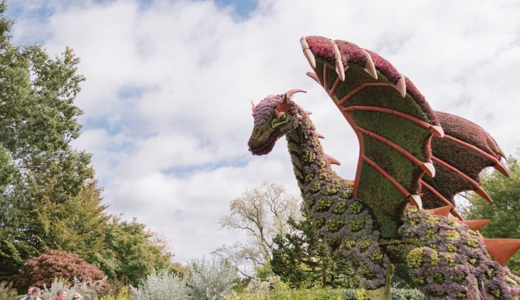 A topiary sculpture depicting a dragon at the Atlanta Botanical Garden.