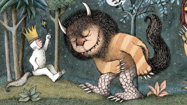 An illustration of Max and a Wild Thing from Maurice Sendak's 1963 children's boo "Where the Wild Things Are".